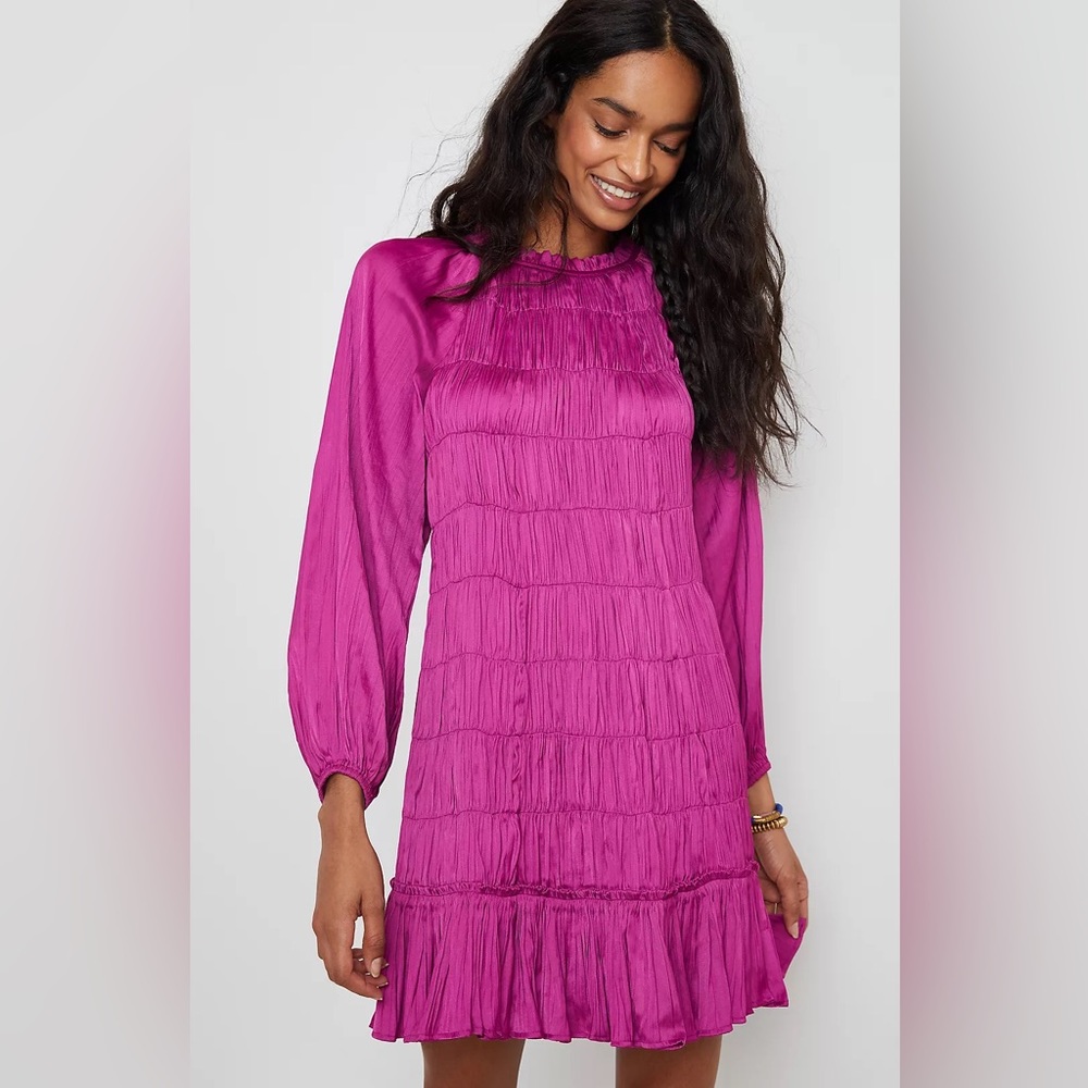 ANTHROPOLOGIE MAEVE Fuschia Pink “Tasha”Smocked Mini Dress Sz SP